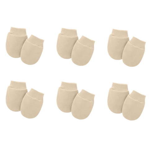 Rohuuque 6 Pairs Newborn Baby No Scratch Mittens Unisex Newborn Elastic Cotton Wrist Gloves Infant Toddler Anti Sensitive Mittens Set Free Size Beige
