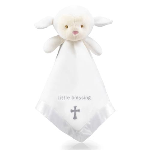 Lamb Lovey, Baptism Gifts for Girl & Boys - Loveys for Babies, Soft Embroidered Baby Blanket with Cross, Baptism Blanket for Newborns & Toddlers, Oeko-TEX Certified,14 inch