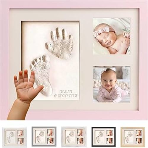 Bubzi Co Footprint & Handprint Keepsake Frame, Baby Memory Display, Nursery Decor, Baby Registry Must-Have, New Parent Gift (Ballet Pink)