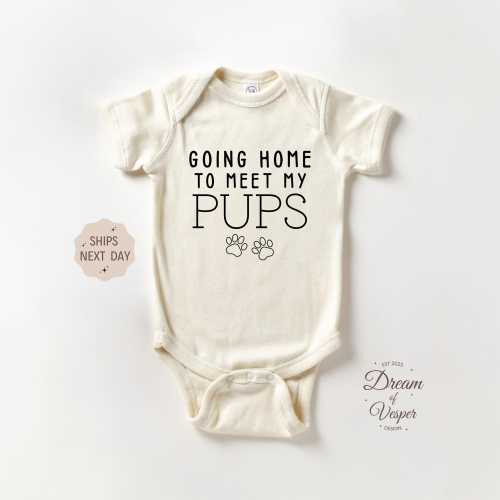 Going Home To Meet My Pups Baby Onesie®, Dog Lover Baby Bodysuit, Baby Shower Gift, Natural Onesie®, Baby Announcement Bodysuit, Cute Gift