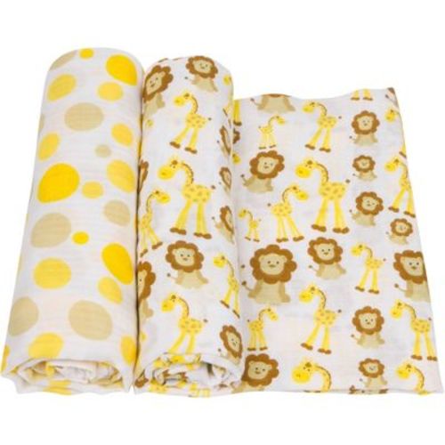 MiracleWare Muslin Swaddle Blanket - Giraffe and Lions 2pk: 47" x 47", Animal Prints, 152 Thread Count, Cotton