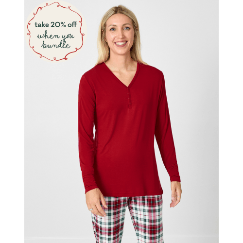 Holiday Red Women's Long Sleeve Pajama Top - Little Sleepies