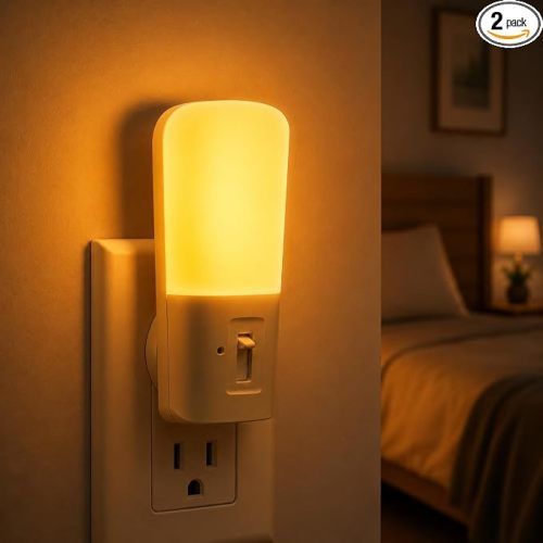 L LOHAS LED Amber Night Light, Dimmable Plug in Yellow Night Light with Dusk to Dawn Sensor, Kids Night Lights for Bedroom, 5-80LM Suit for Nursery, Hallway, Stairway,Bedroom, Bathroom, 2Pack