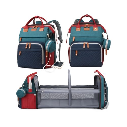 Baby Diaper Bags with Changing Station, Waterproof Diaper Bag Backpack for Moms Dads with USB Charging Port, Baby Shower Gifts, Large Capacity diaper backpack, Red-Green-Blue