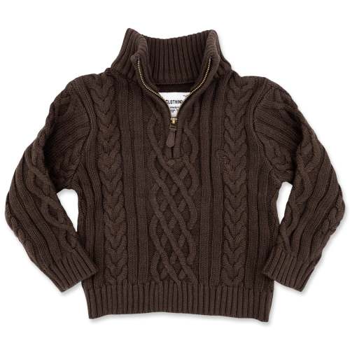 Dark Brown Quarter Zip Cable Knit Sweater (infant-adult)