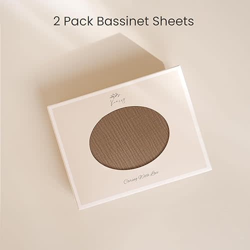 Konssy 2 Pack Muslin Bassinet Sheets for Boys, Girls, 100% Cotton Soft Breathable Fitted Bassinet Mattress Sheet, 32 x 16 inches (Brown,Summer Wheat)
