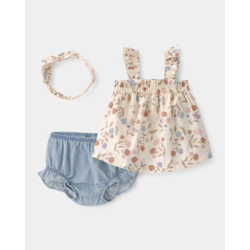 Baby Girl 2-Piece Floral Top & Short Set - Ivory/Blue | Carter's