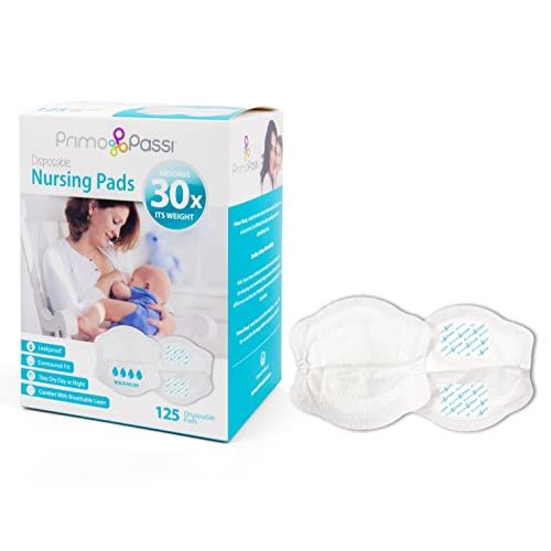 Primo Passi Disposable Nursing Pads for Breastfeeding, 125 Count Super Absorbent Stay Dry, Ultra Comfortable, and Individually Wrapped Leakproof Breast Pads