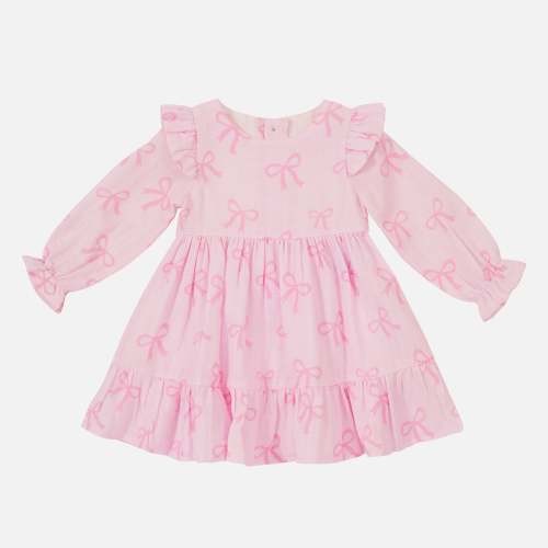 Muslin Ruffle Dress - Pink Bows – La Sienna Couture