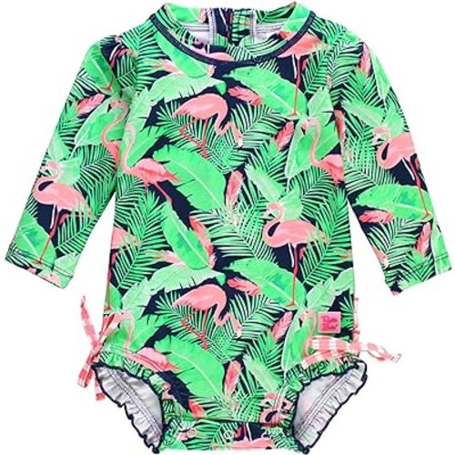 RuffleButts® Girls UPF 50+ Sun Protection Long Sleeve One Piece Swimsuit with Zipper