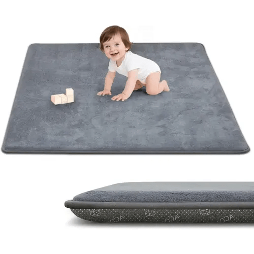 ACOMOPACK 1.3" Thick Baby Play Mat for Floor 50x50"-Memory Foam Water-Repellent Playpen Mat for Tummy Time,Non-Slip Soft Velvet Nursery Rug for Kids,Toddlers,Infants Crawling（Grey）