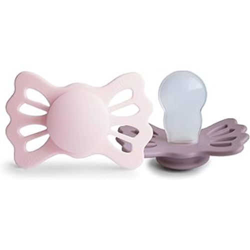 FRIGG Lucky Symmetrical SilkySoft Silicone Baby Pacifier | Made in Denmark | BPA-Free (White Lilac/Twilight Mauve, 6-18 Months)