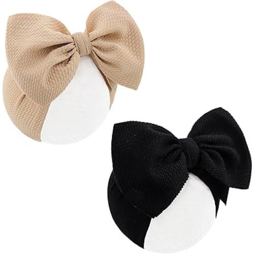 ONENINEDREAM Super Durable Soft Knot Headbands with Hair Bows Infant Toddlers Kids Hair Accessories Beige Black Headband for Newborn Baby Girls