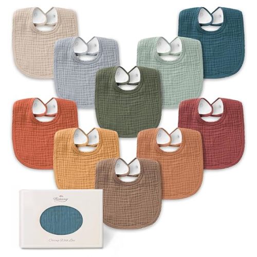 Konssy 10-Pack Muslin Baby Bibs for Drooling and Teething