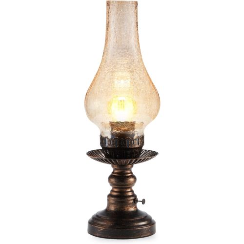 UMEXUS Vintage Rechargeable Cordless Table Lamp with Dimmer & Touch Control, Small Battery Powered Lights, Amber Hand-Blown Glass Retro Farmhouse Lamp for Bedroom, Living Room, Dining Table, Kitchen