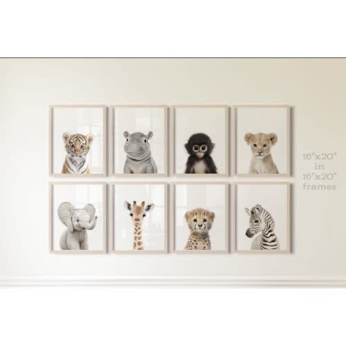 Baby Safari Animals Nursery Decor - African Animals Set of 6 Prints