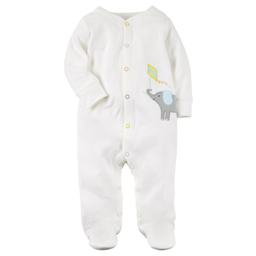 Carter's White Elephant Applique Snap Front Footie