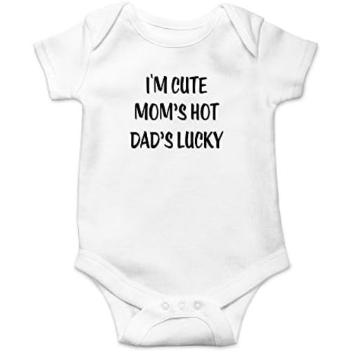 Crazy Bros Tees I'm Cute, Mom's Hot, Dad's Lucky Baby Bodysuit Adorable Unisex Romper Boy Newborn Clothes