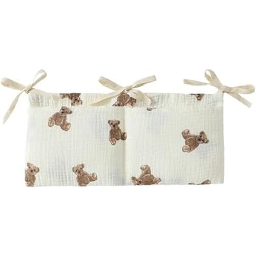 White Bedside Hanging Bags Milk Bottle Bib-Storage Crib Organizer Baby Nappy-Dormitory Bed-Bunk Organizing Bag Nappy- Organizer, Little Bear Nursery Hanging Organizers