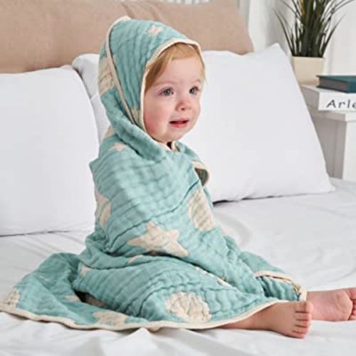 Ultra-Soft Muslin Baby Hooded Towel - 32 x 32 Inches, Ideal for Bath & Beach, Suitable for Both Boys & Girls from Newborns to Toddlers