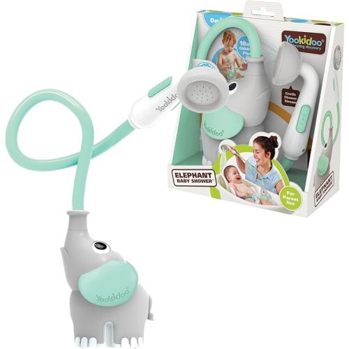 Yookidoo - Elephant Baby Bath Shower Head - Teal - Suitable for Newborns, Infants, and Toddlers - Can be Used as a Bath Toy - Compact and Portable - from Birth – 40212