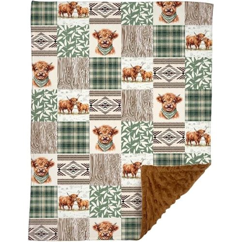 Highland Cow Baby Blankets, Western Minky Blanket for Boys Girls