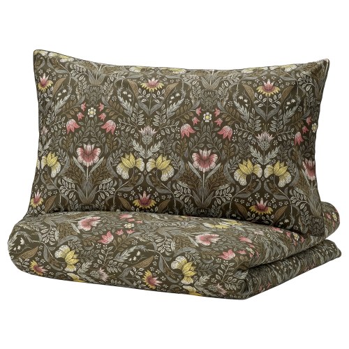 KÄRRDUNÖRT Duvet cover and pillowcase(s) - dark green/multicolor Full/Queen (Double/Queen)
