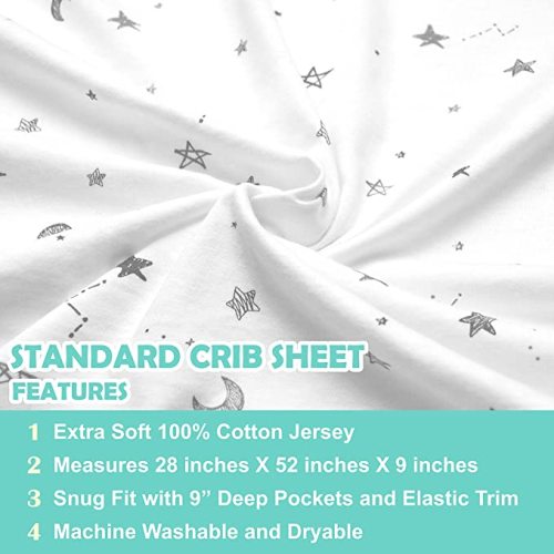 American Baby Company 2 Pack 100% Natural Cotton Fitted Crib Sheets 52" x 28" - Soft, Breathable, Hypoallergenic & Gentle Toddler Bed Sheets, Gray Stars and Gray, Neutral for Boys & Girls
