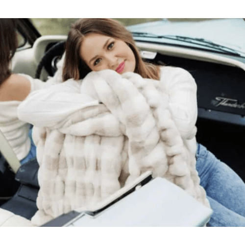 Hugs Sophia Cream Gingham Plush Blanket | Minky Couture