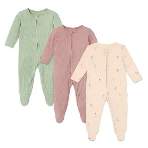 Ballerina & Ribbed Clever Zip Baby Pajamas 3 Pack cream & orange / Newborn