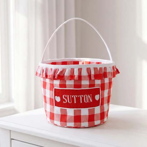 Girls Red Gingham Name Smocked Bucket