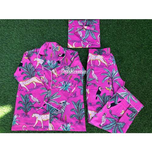 Tiger Pink Cotton Pajamas Set: Animal Print Nightwear