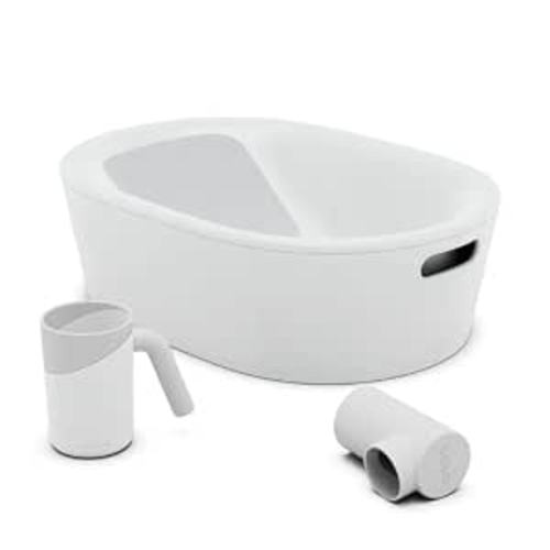 Lalo Bathtime Starter Kit - 3-Piece Set Includes Modern Baby Bathtub, Rinse Cup & Spout Cover - Safe, Easy to Clean Design for Newborns - 25.3 x 18 x 7.7 in, 10 lb - Coconut