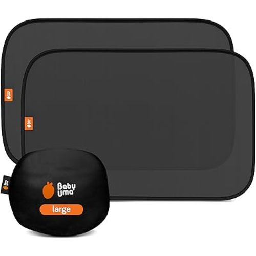 Baby Uma Car Window Shades (2 Pack) - 15.4″ x 25.8″, UPF 50+ Car Window Covers, 99% UVB + 94% UVA Protection, Static Cling Sun Shade with Travel Bag (Large)