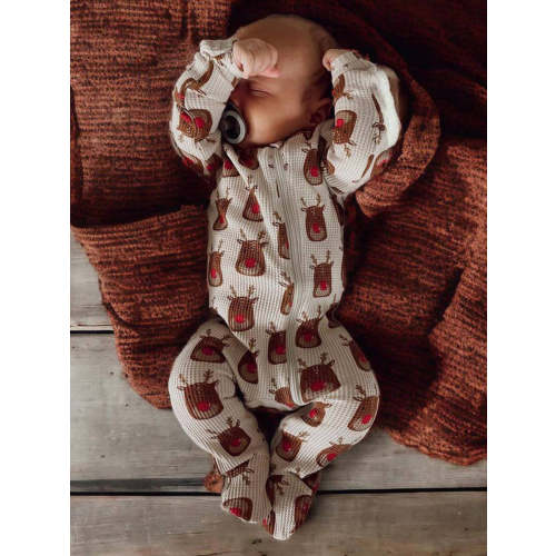 Organic Waffle Basic Zip Footie, Reindeer