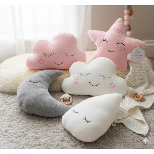 Plush Cloud Moon Star Pillow Soft Baby & Kids Cushion, Nursery Room Decor, Baby Shower Gift