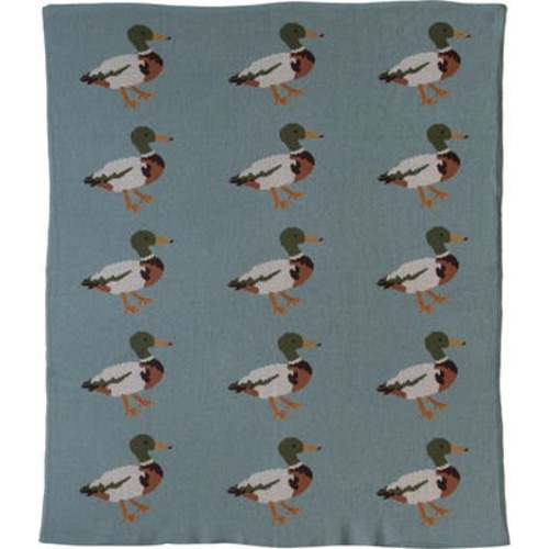 Soft Cotton Knit Baby Blanket with Decorative Duck Print, Multicolor