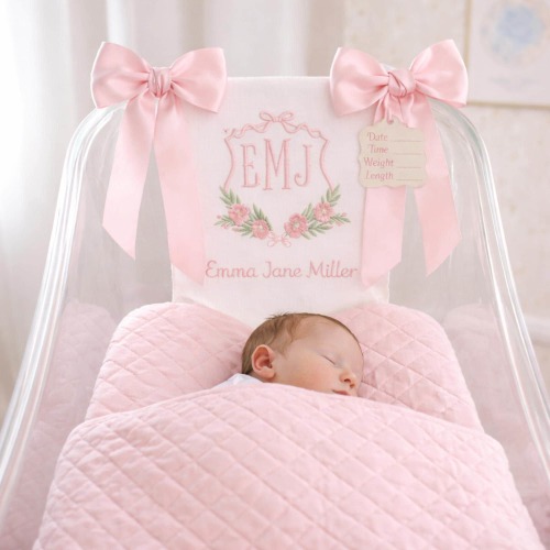 Custom Baby Banner For Hospital Door Sign & Nursery, Monogram Baby Announcement Banner, Embroidered Baby Name Banner for Baby Shower Gift