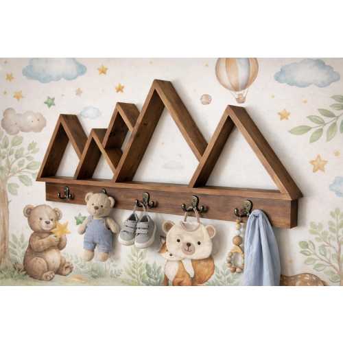 Handcrafted Mountain Shelf with Coat Hooks, Rustic Cabin Decor