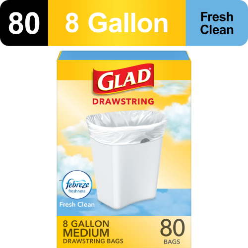 Glad Drawstring Medium Scented Trash Bags, 8 Gallon, 80 Bags
