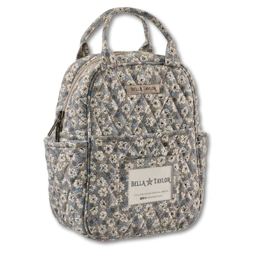 Bella Taylor Quilted Cotton Lunch Tote for Women, Foodsafe with Easy Clean PEVA Liner, Khaki Floral