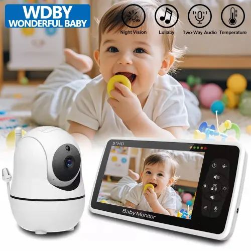 5 Inch Video Baby Monitor with 4X Zoom Camera Two Way Audio Battery 1000ft Range Temperature Sensor IR Night Vision Lullaby SM50 - AliExpress