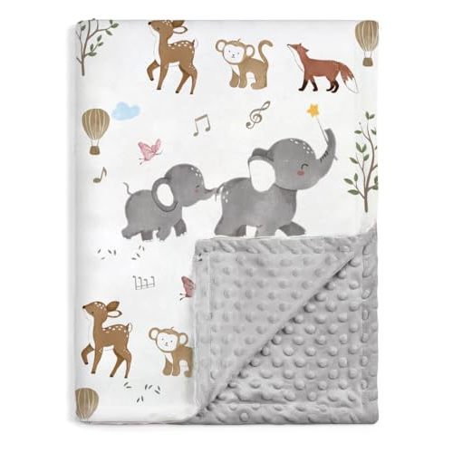 BOPRIO Baby Blankets for Unisex Boys Girls, Super Soft Nursery Minky Blankets with Woodland Animal Design and Dotted Fleece Backing, Printed Bed Throws Newborn Toddler Gift 30 x 40 Inch