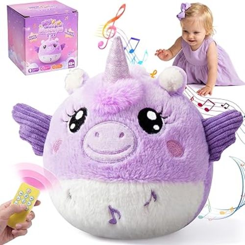 Music Crawling Toy for Baby 6-12 Months, Unicorn Tummy Time Toys & Floor Play Infant Stuffed Animal Toy with Volume Adjustable/Rechargeable/Record, Baby Remote Control Sensory Toy Girl Gift Set