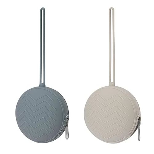 2 Pack Silicone Pacifier Holder Case, BPA-Free Silicone Newborn Pacifier Pouches for Baby Boys & Girls, Portable Silicone Pacifier Container Case (Light Grey/Tradewinds)