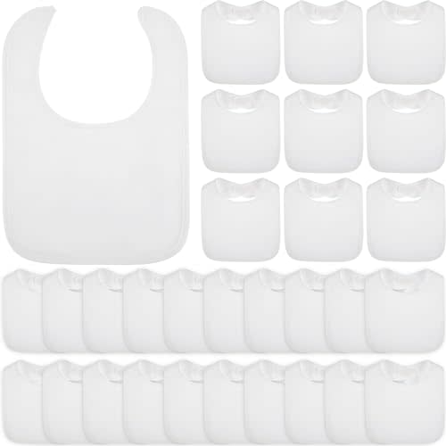 Toulite 10 Pcs White Baby Bibs Unisex Washable Cotton Double Sided | Waterproof Reusable Bulk Set, Adjustable Newborns Infants DIY Bibs for Baby Shower, Easy Care Feeder Bibs for Boys Girls
