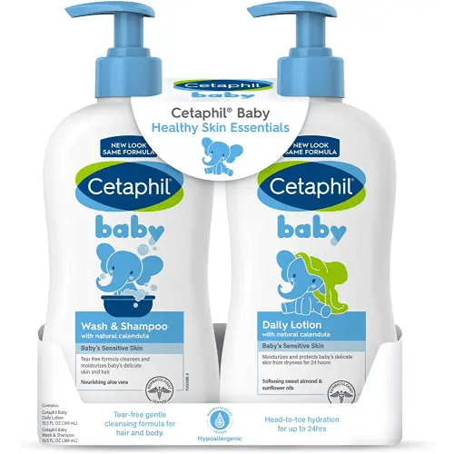 Cetaphil Baby Wash & Shampoo Plus Body Lotion, Healthy Skin Essentials, Head to Toe Hydration for up to 24 Hours, for Delicate, Sensitive Skin, 2-Pack,White