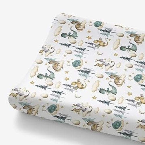 HawSkgFub Watercolor Cute Dragon Fairy Tale Changing Pad Cover for Baby Boy, Cloud Moon Star Dragons Egg Diaper Change Table Covers, Soft Stretchy Safe Snug Fitted Changing Mat Sheet Fit 32"/34" x 16"