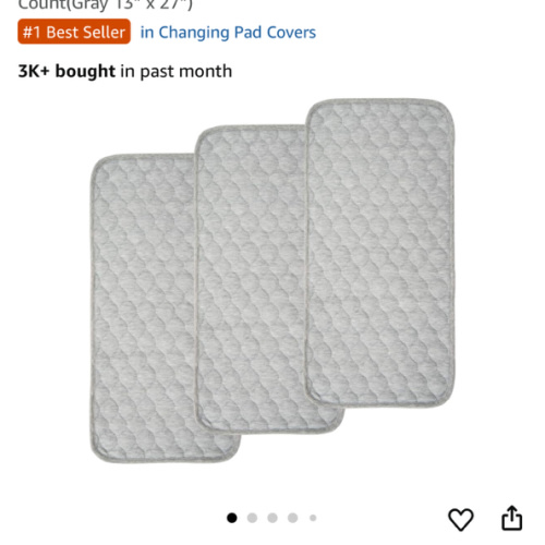 BlueSnail Quilted Thicker Waterproof Changing Pad Liners 3 Count(Gray 13” x 27”)