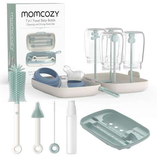 Momcozy 7-in-1 Baby Bottle Brush Cleaning Set with Drying Rack Green – Absolutely Cutely
